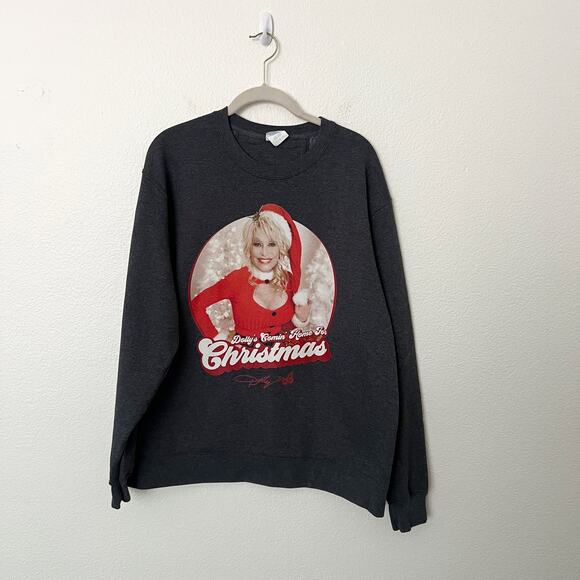 [Dolly Parton] Gray Comin' Home for Christmas Crew Neck Sweatshirt Size Large L - Picture 1 of 10